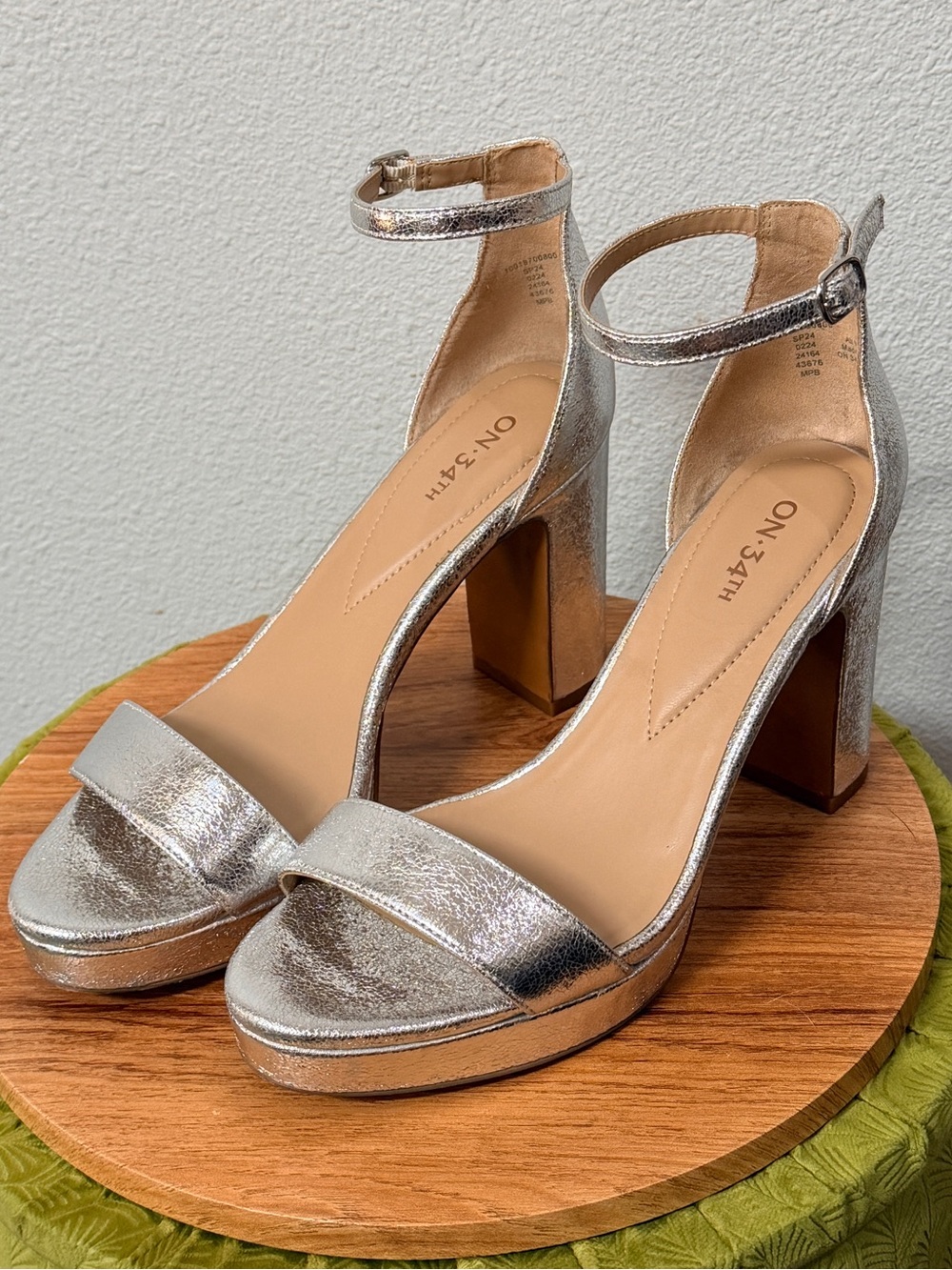 Silver Metallic Block Heel Sandals - On 34th
